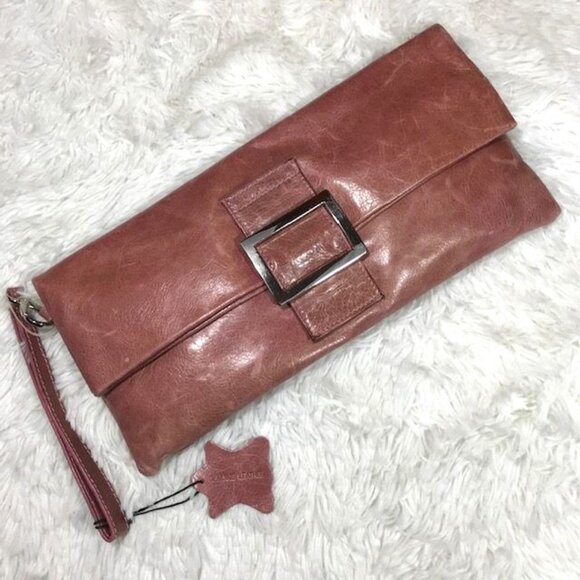 Anne Klein Genuine Leather Rustic Rose Envelope Couture Clutch Wristlet Bag - Picture 1 of 15